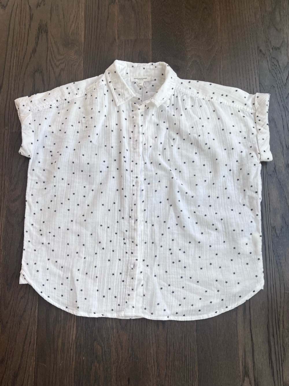 White Button-Up Gauze Darby Shirt with Stars Print
